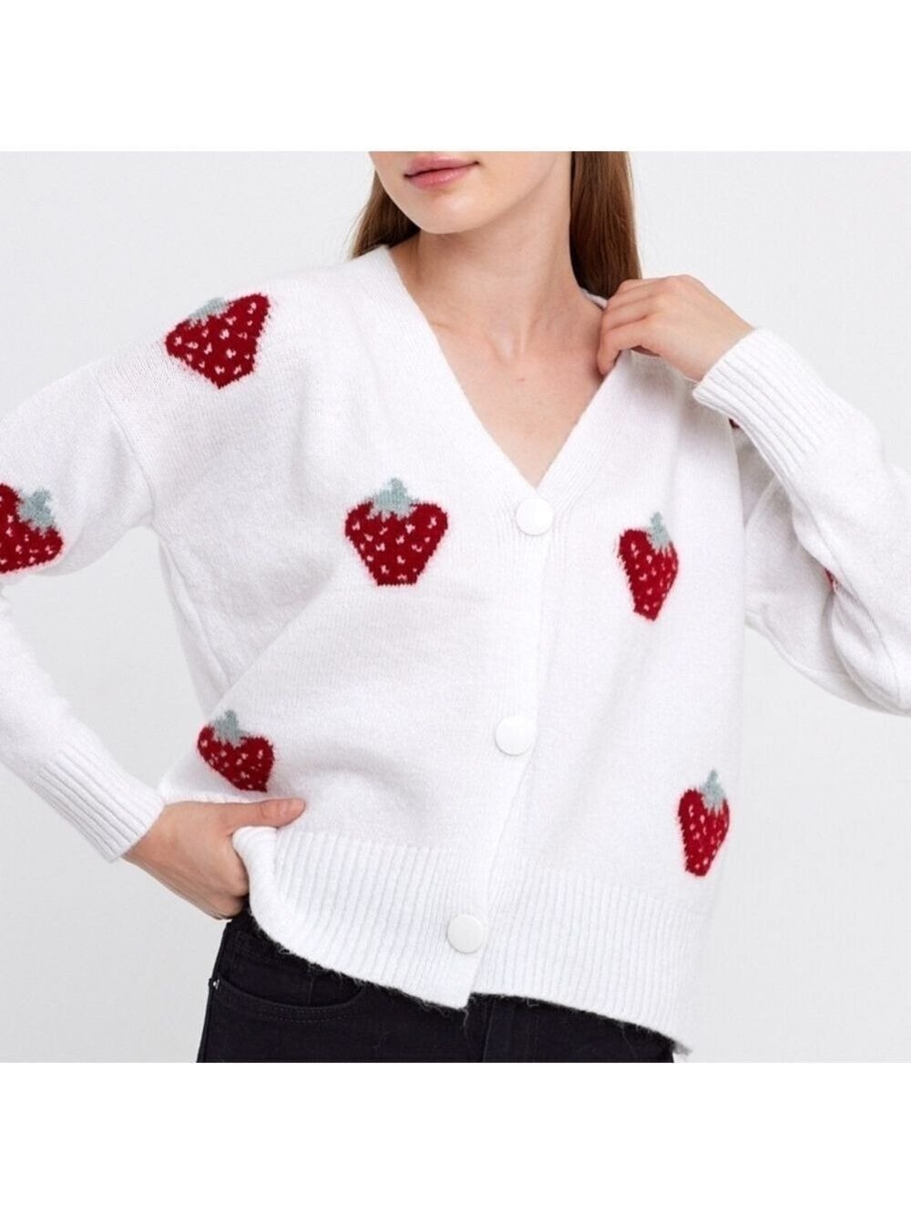 Comfy Strawberry Cropped Cardigan  OS  NWT